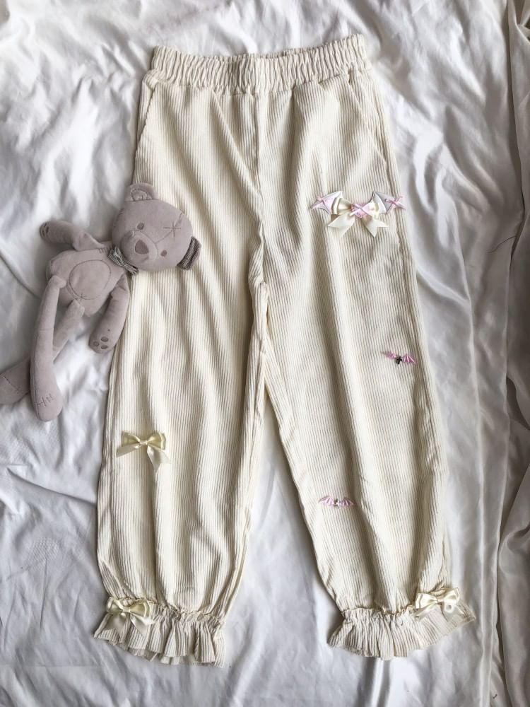 Miu B - Corduroy broek met hoge taille en strik, recht model