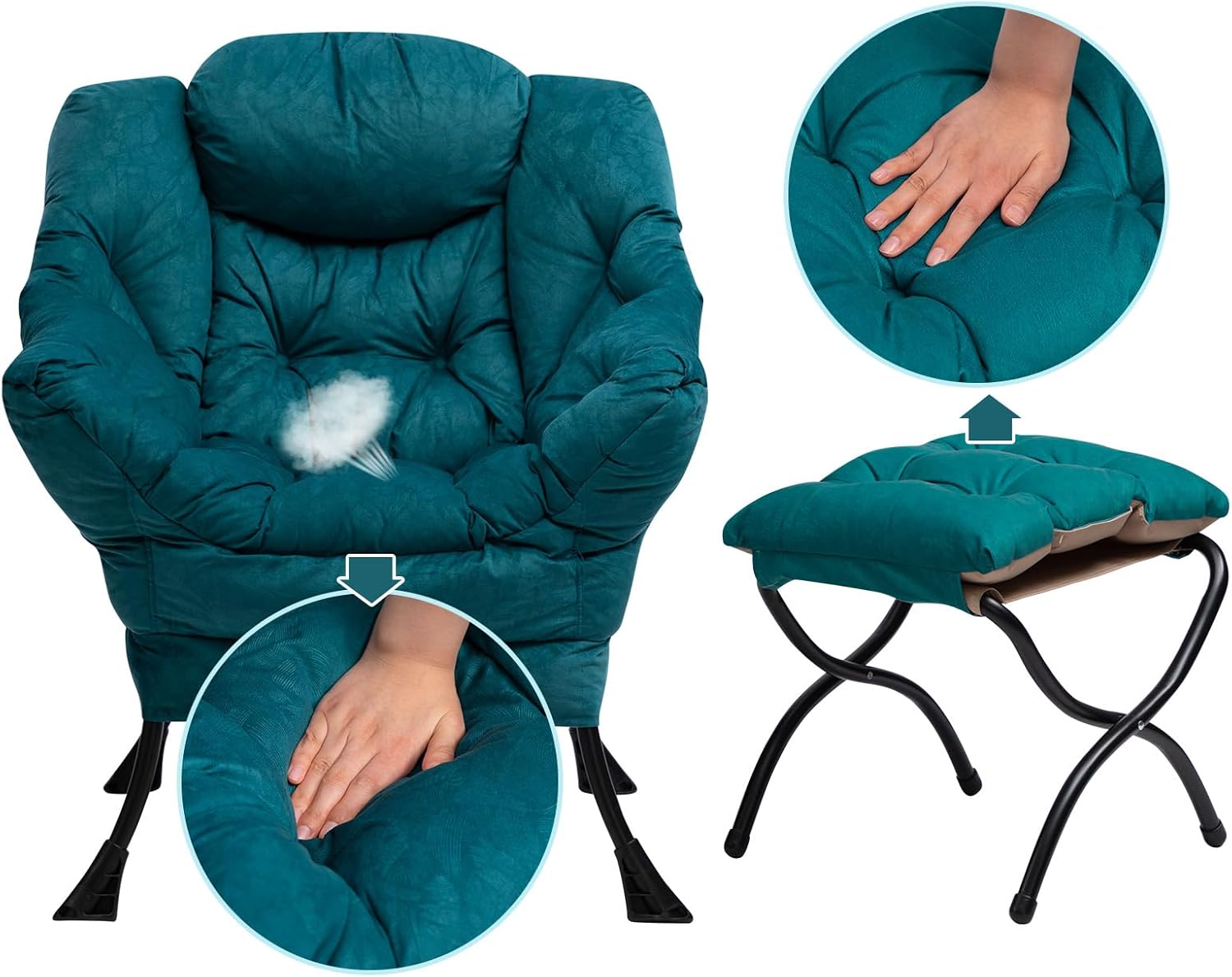 HollyHOME Sessel mit Hocker Ohrensessel mit Hocker Sessel Wohnzimmer Relaxsessel Schlafzimmer Lesesessel Lounge Sessels Armlehnensessel, Blau Grün