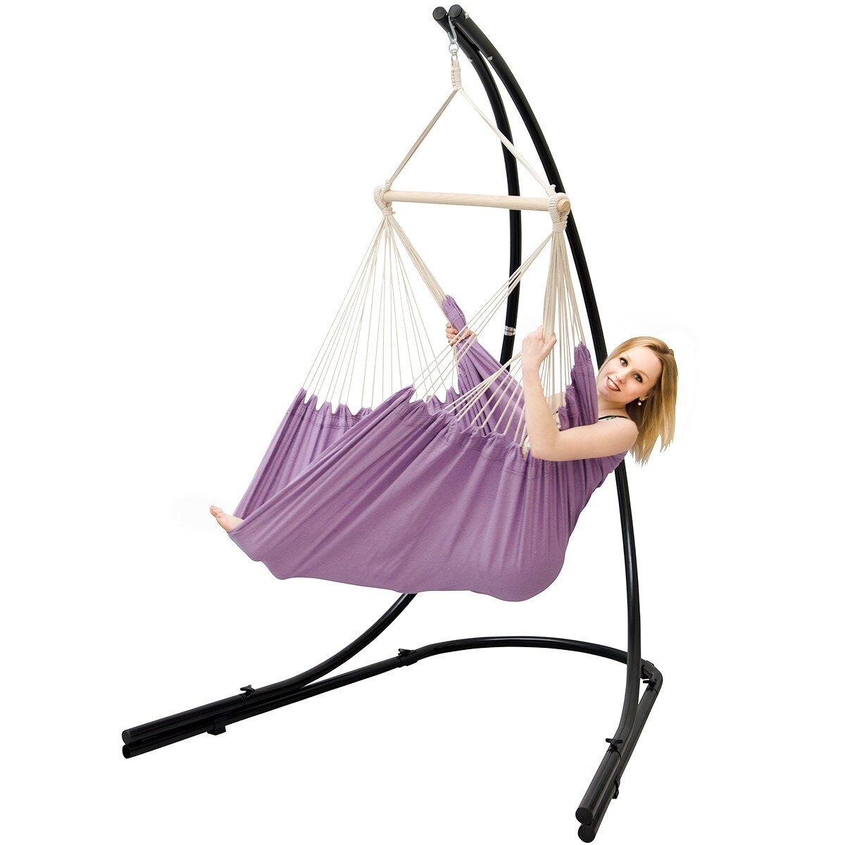 Freistehendes Stahl-Hängestuhlgestell 210cm inkl. XXL Hängesessel aus Baumwolle mit Swivel 185x130cm