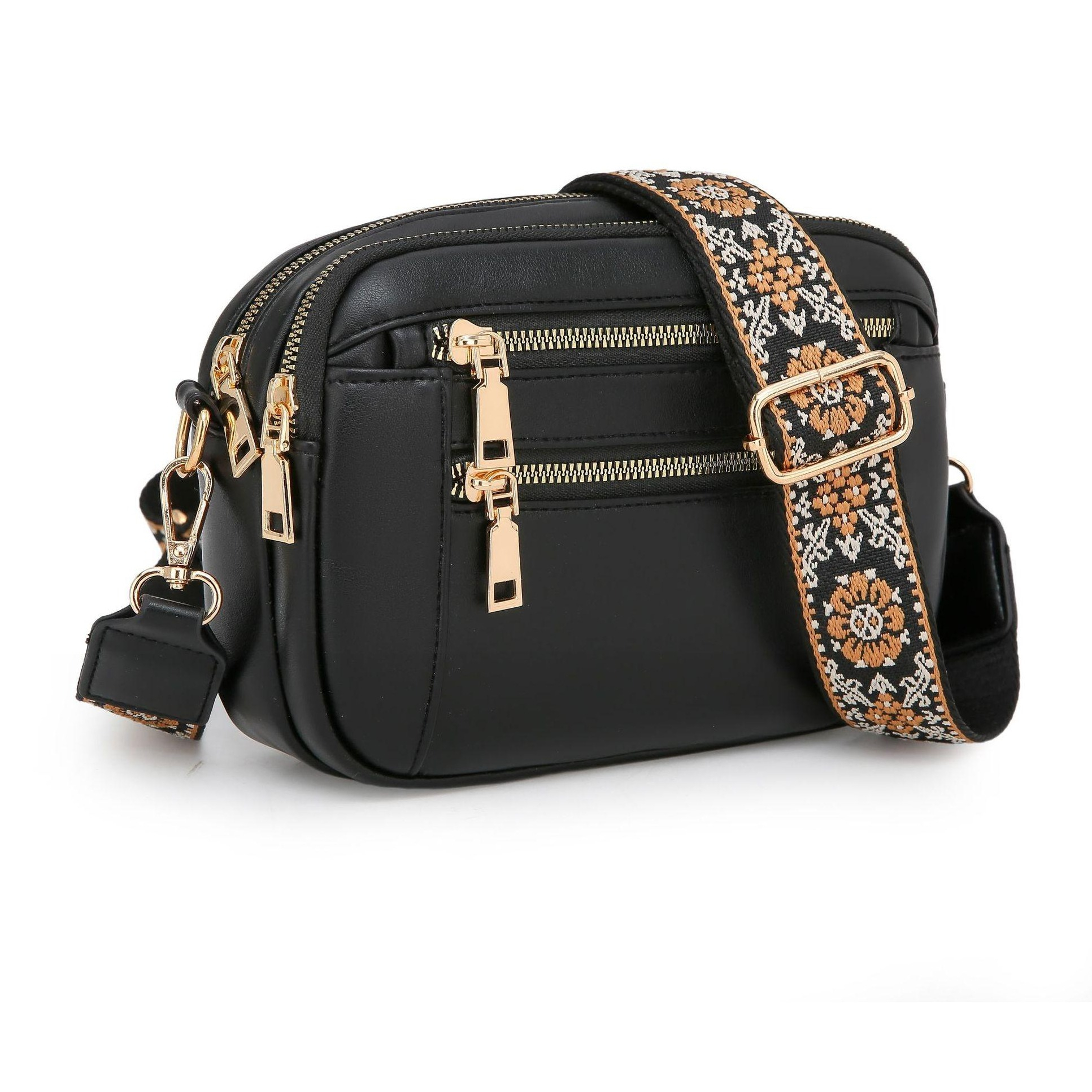 (23x16cm) Leder Schultertasche Fashion Crossbody Bag Umhängetasche - Schwarz