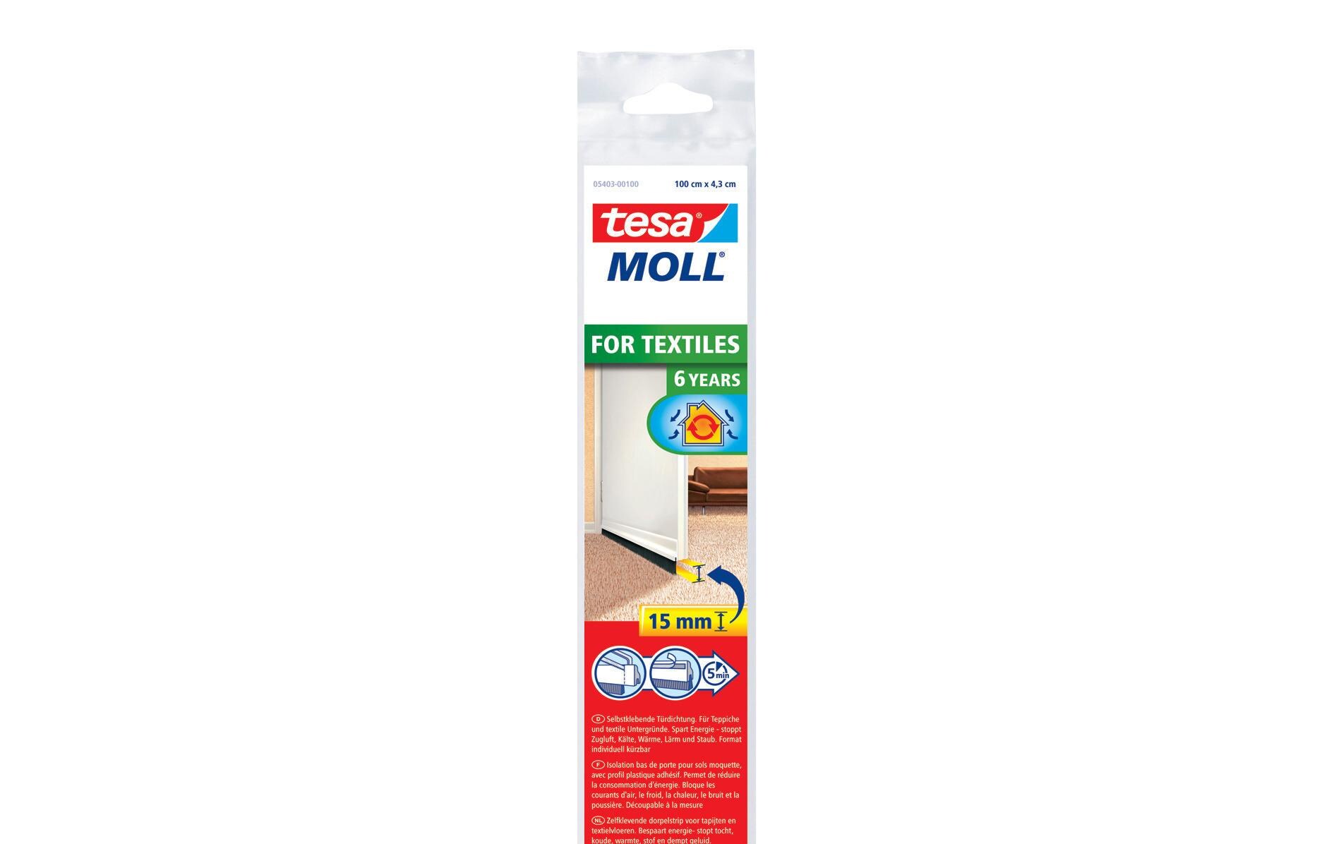 Türdichtschiene MOLL Textiles 1 m x 43 mmTürdichtschiene für Textilböden, 1 m x 43 mm, weiss