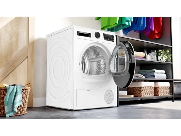 Bosch Serie 6 WQG242AISN, Fritstående, Front-læsning, Varmepumpe, Hvid, Knapper, Dreje, Højre