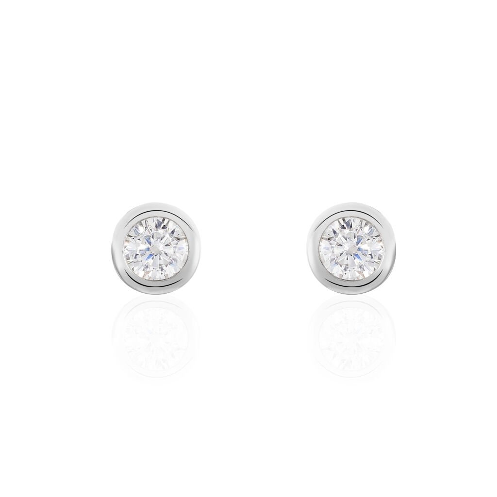 Boucles D'oreilles Puces Daria Serti Clos Or Blanc Oxyde De Zirconium
