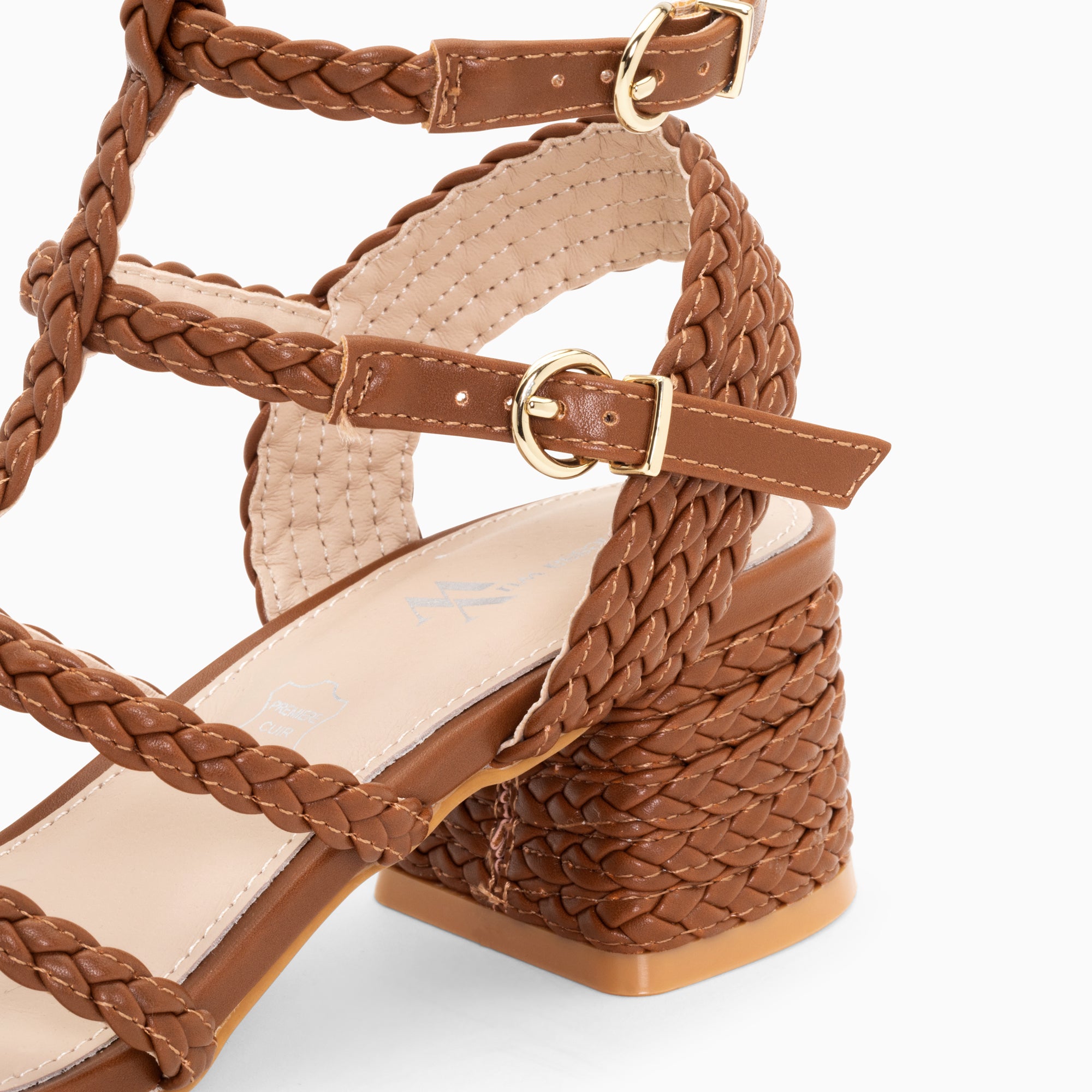 Sandales à talon, Compensées-Sandales à talon tressées Claudia camel