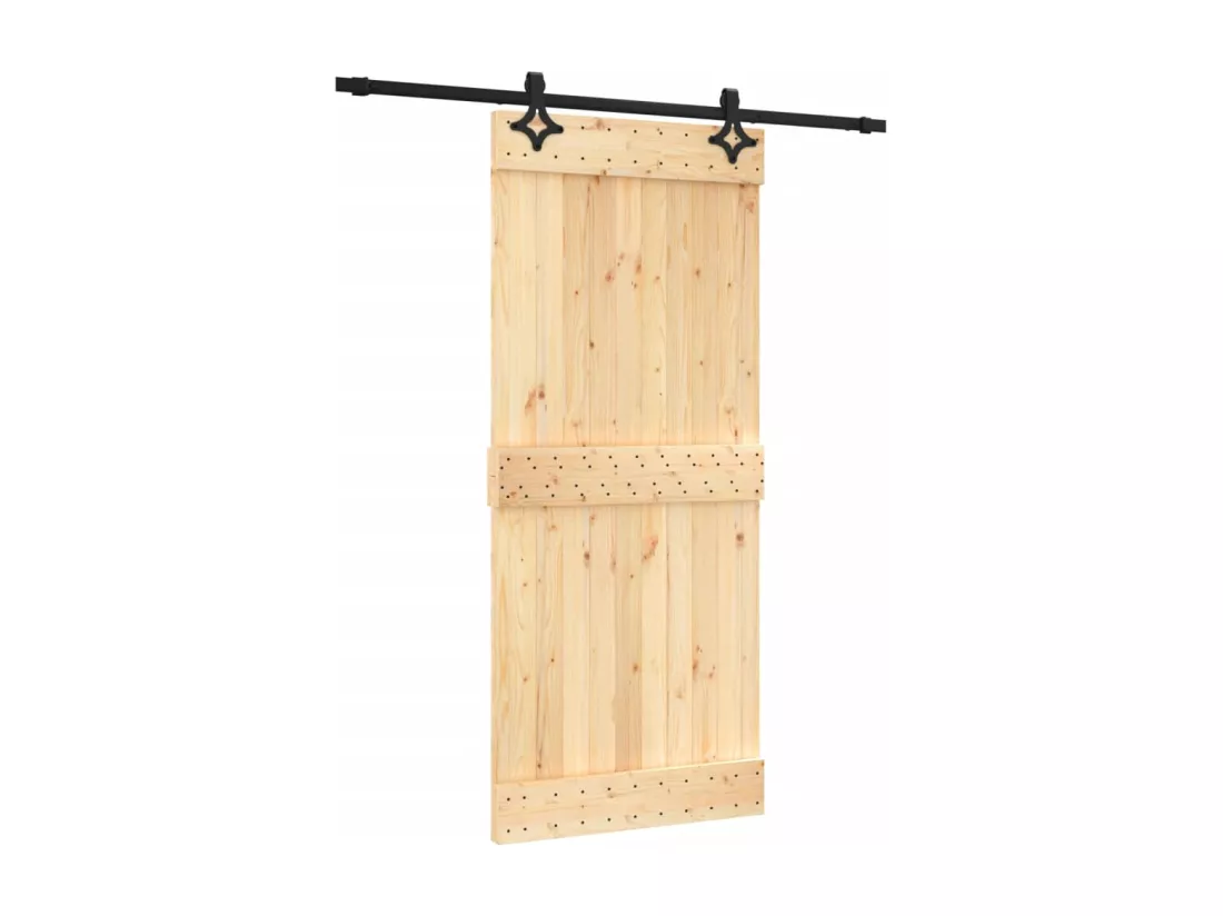 Porte coulissante et kit de quincaillerie 90x210 cm pin massif