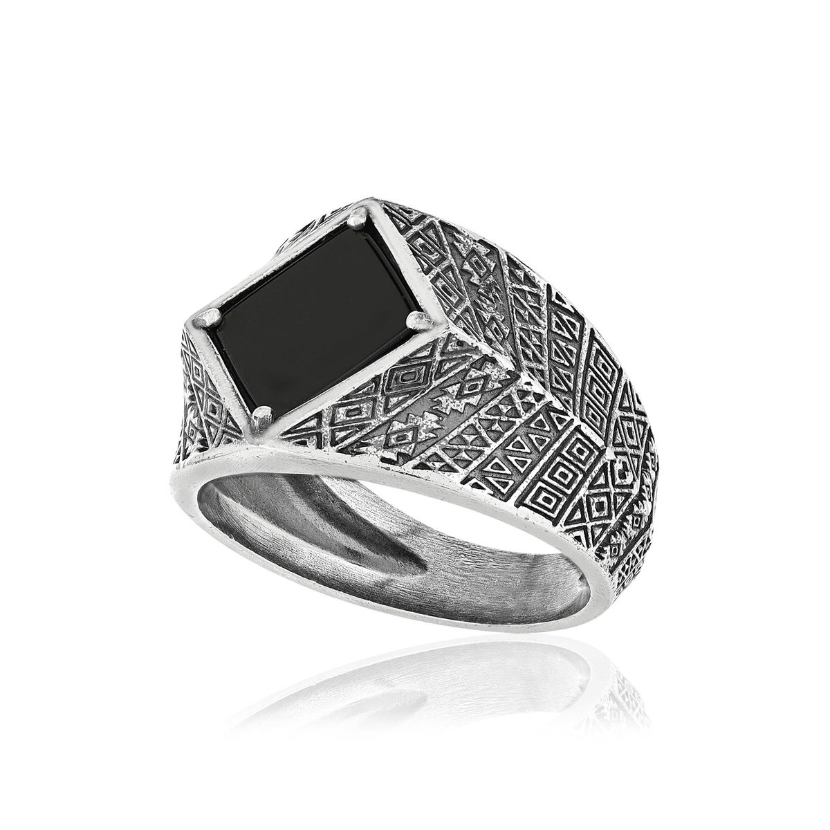Bague argent 925 écailles losange agate noire losange