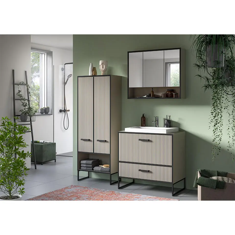 Hioshop Bagno kolomkast 2 deuren lichtgrijs- crèmekleurig