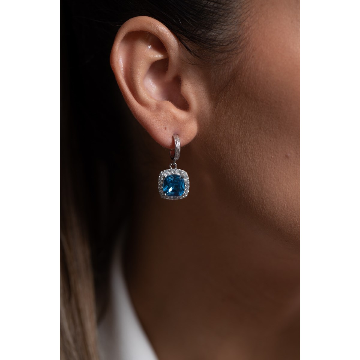 Boucles d'oreilles pendantes MARGARET en Argent avec pierre synthétique bleu topaze