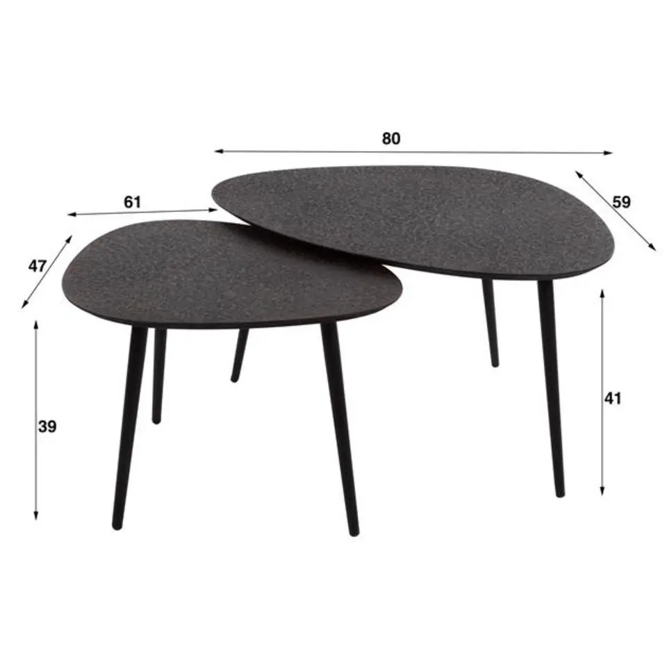 Hoyz - Salontafel Driehoekig Metallic - Grijs - Set van 2