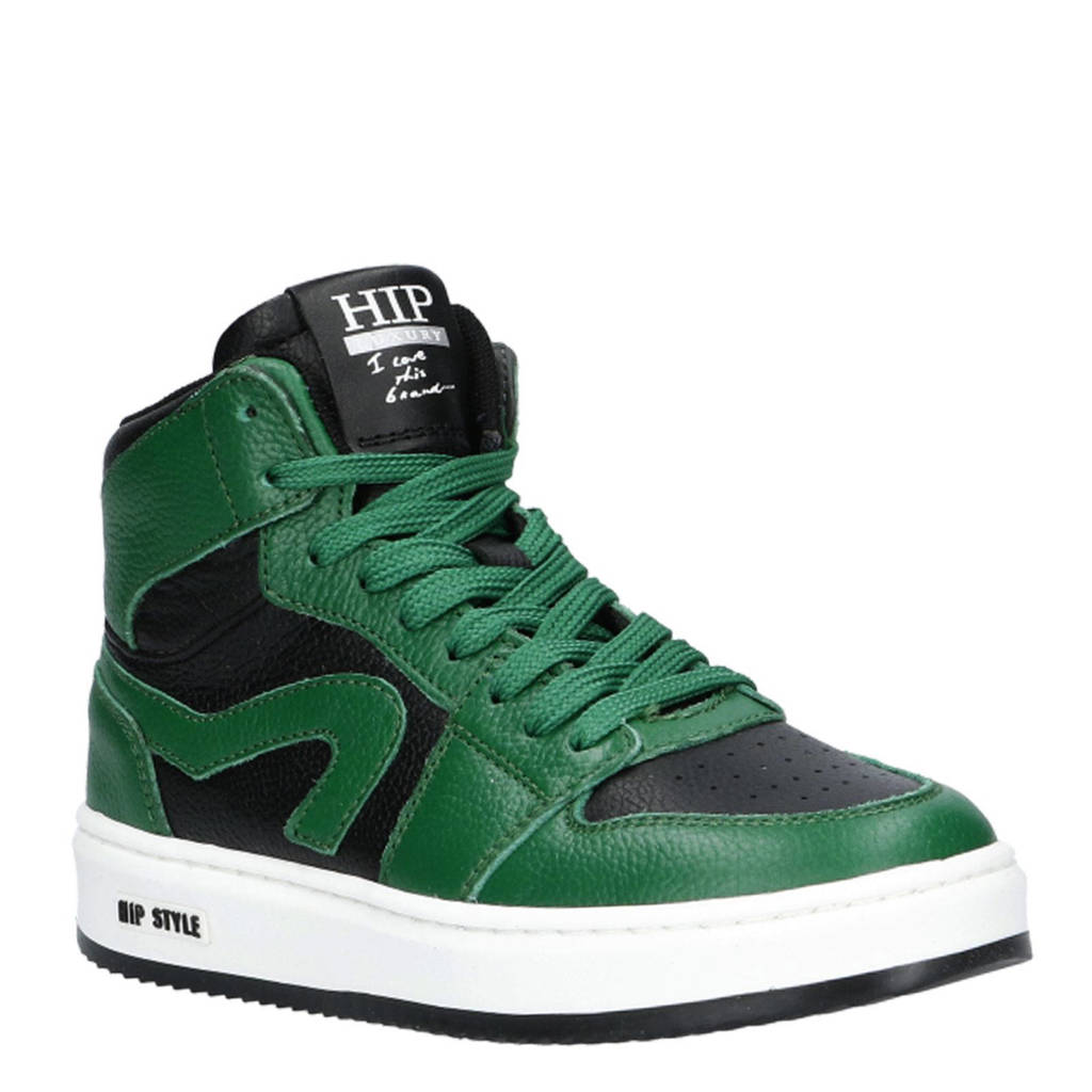 Hip leren sneakers zwart/groen