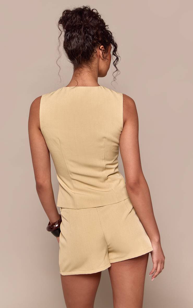 Vert Sauge Ensemble Coordonné Gilet Ajusté En Tissu Tissé