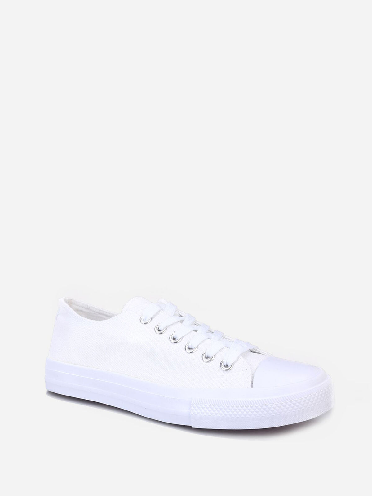 Tennis basses unies en toile- Blanc