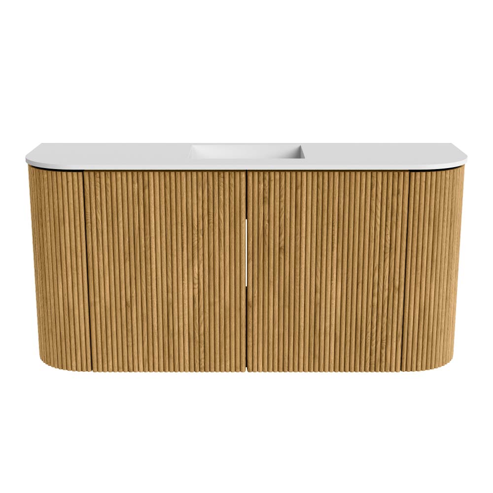 Mondiaz Joya 85cm toiletmeubel ronding links/rechts oak met wastafel faye midden 1 kraangat talc