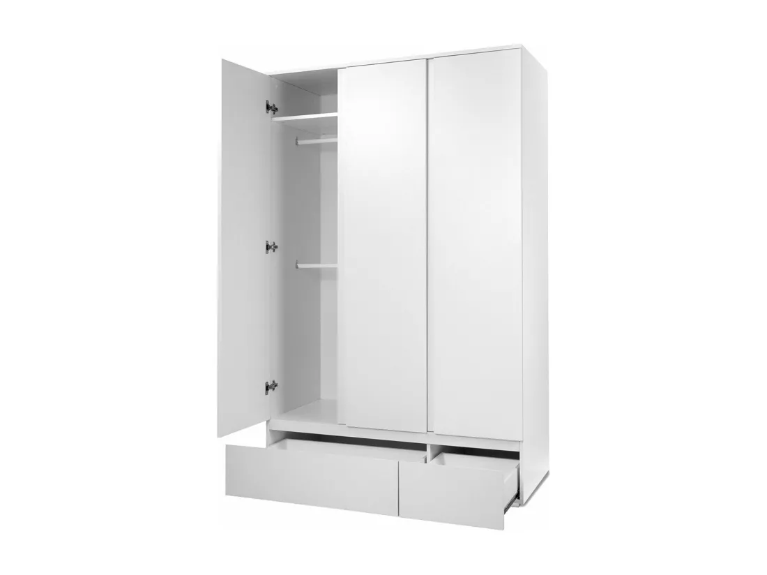 Armoire 3 portes 2 tiroirs blanc - L120 x H191cm