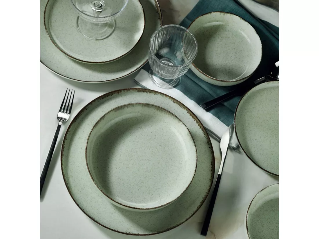 Service de table 24 pièces Ammeli 100% Porcelaine tacheté Vert et Marron