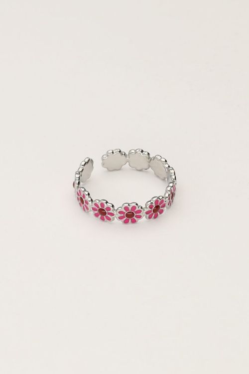 Vintage ring met roze & rode bloemetjes