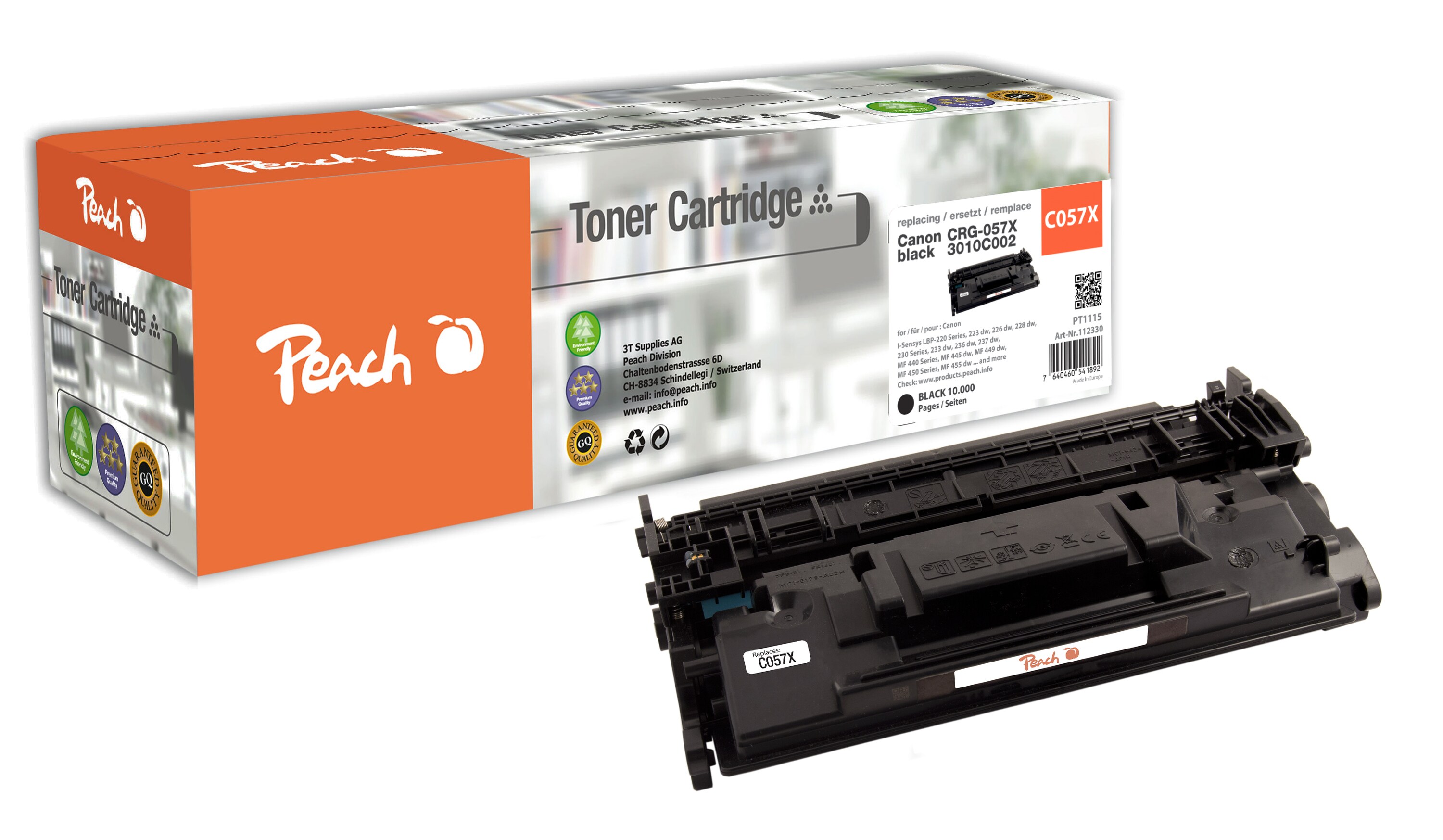 Peach HP 057 Hbk Toner XL bk ersetzt Canon CRG-057H bk, 3010C002 für z.B. Canon iSENSYS LBP -220, Canon iSENSYS LBP -223 dw, Canon iSENSYS MF 440 (wiederaufbereitet)