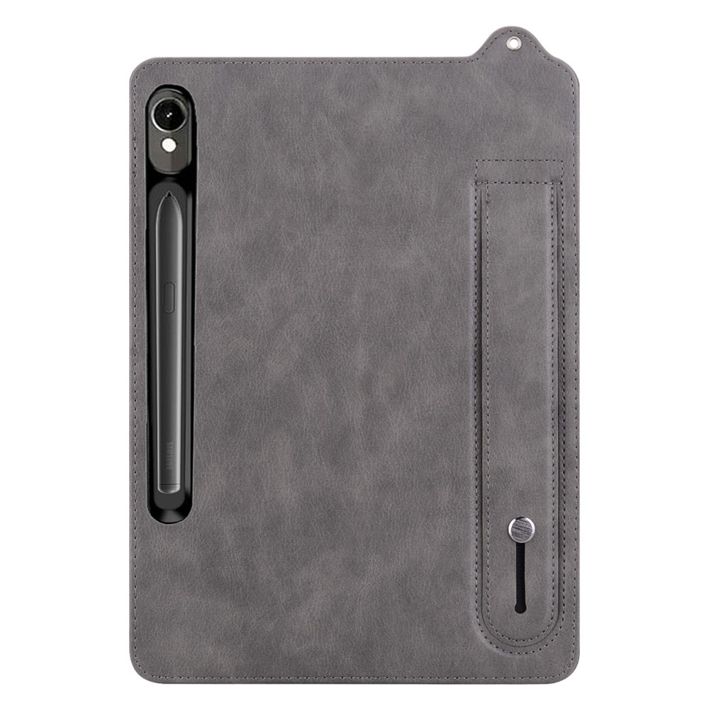 Samsung Galaxy Tab S10 FE / S9 / S9 FE / S8 / S7 Leder Hülle mit Handschlaufe - Grau