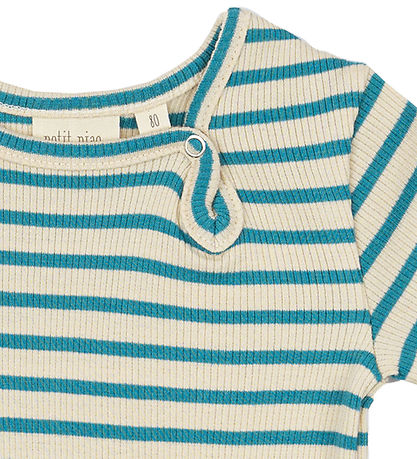 Petit Piao Sommerstrampler - Rib - Modal - Türkis/Dark Off White