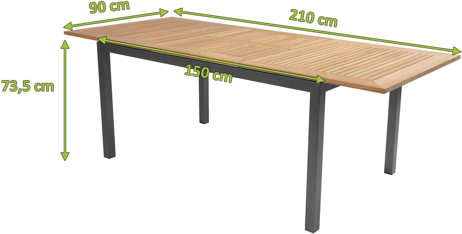 Hartman South Wales Ausziehtisch, xerix/Natur, Alu/Teak, 150/210x90cm, mit Synchronauszug