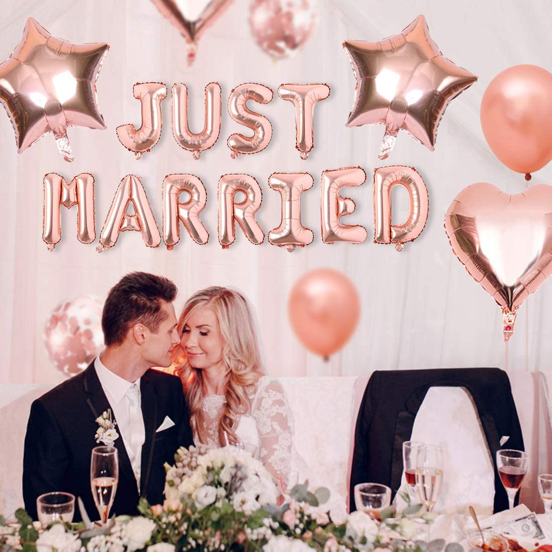 (40-tlg. Set) Just Married Ballon Girlande Hochzeits Party Deko   Latex Ballon mit Konfetti - Roségold