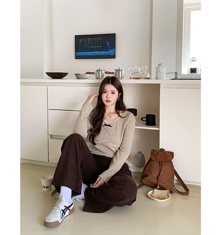 Appelsin - Corduroy broek met hoge taille en wijde pijpen