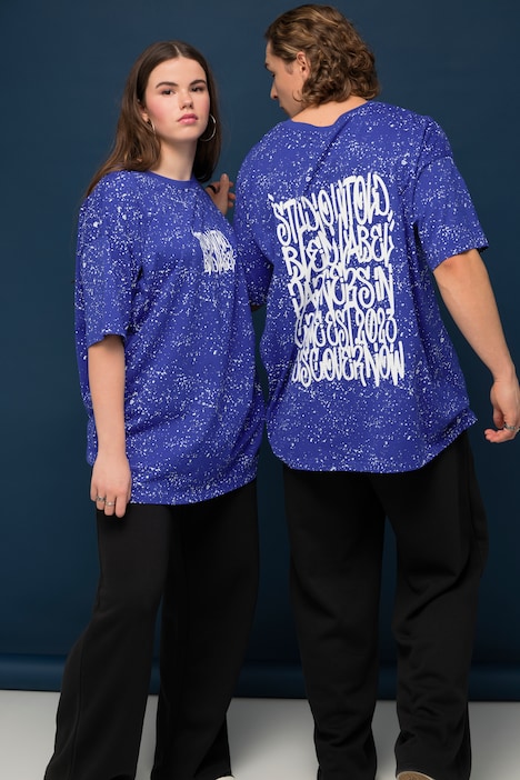 T-Shirt, oversized, Sprenkel, Rücken Print, Rundhals, Halbarm, Unisex