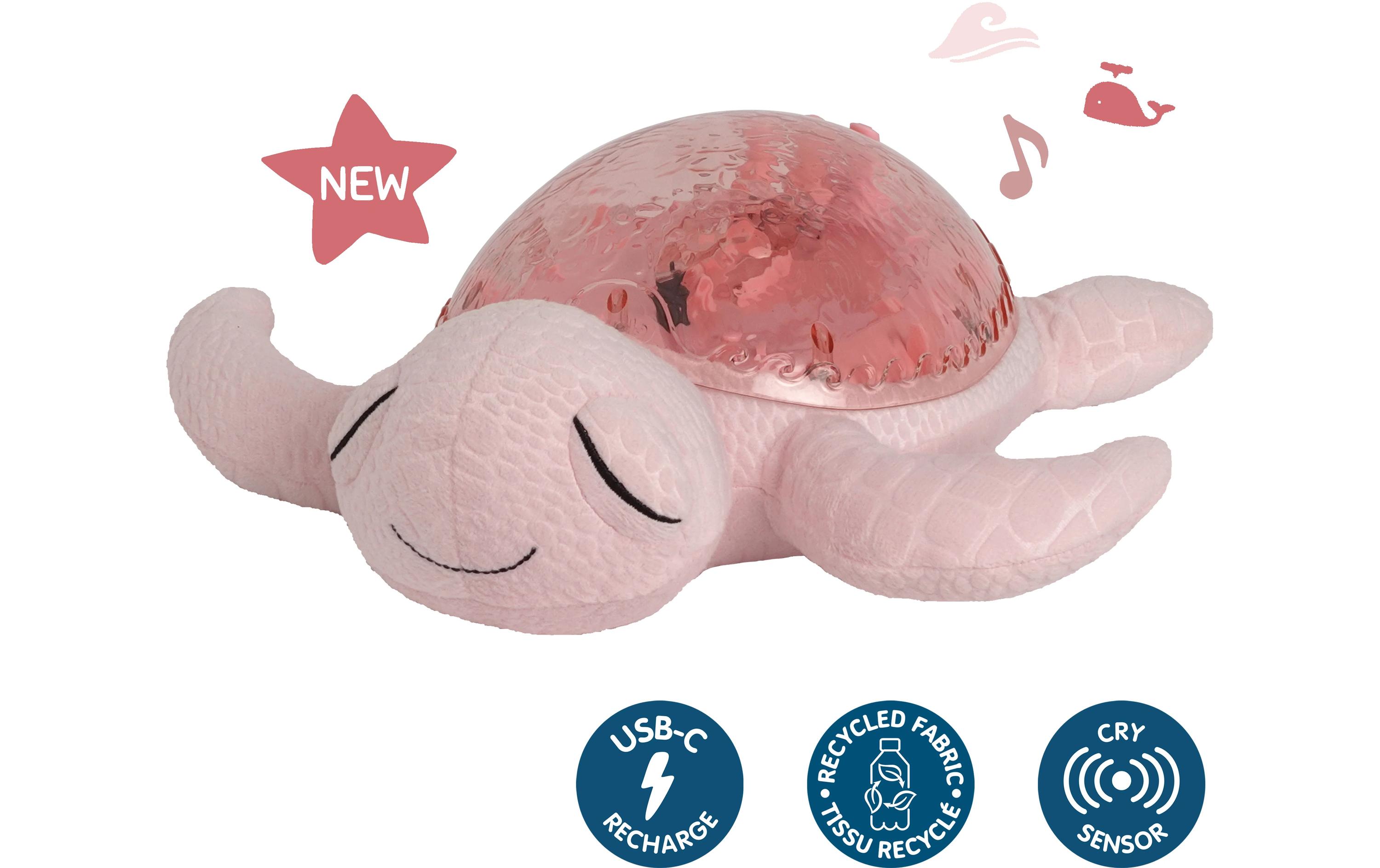 Nachtlicht Projektor Tranquil Turtle PinkMusikalische Schildkröte mit wiederaufladbarem Akku