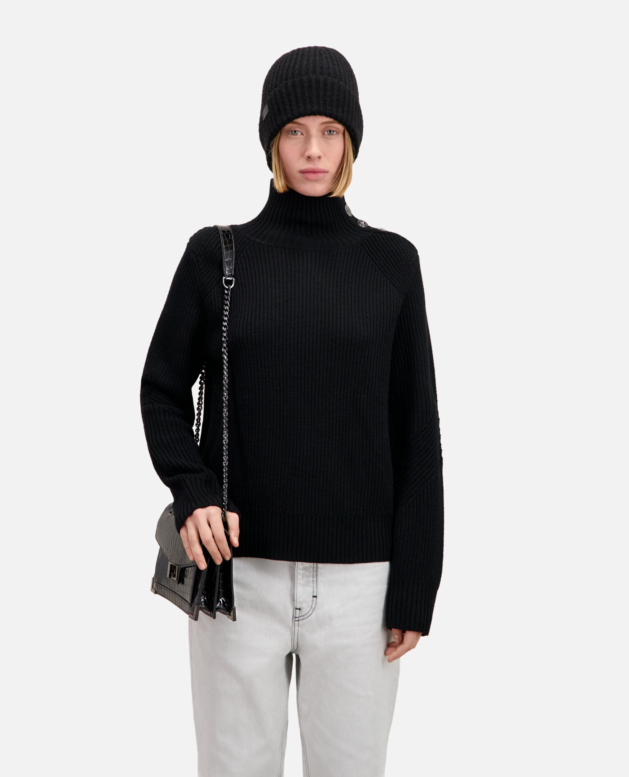 Black wool sweater with bijou buttons