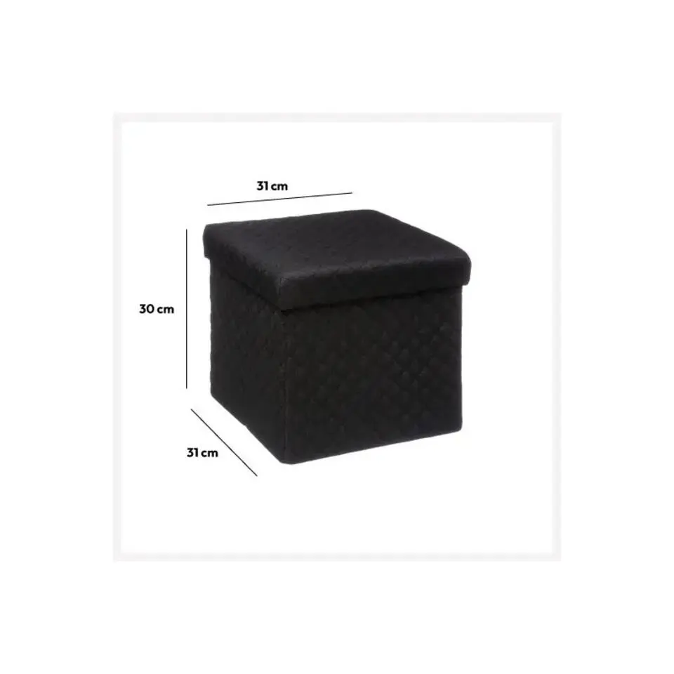 5Five Poef/Hocker/opbergbox - zwart - polyester/mdf - 31 x 31 cm