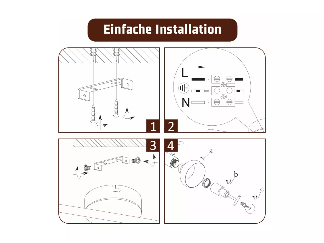 NETTLIFE Spot de plafond vintage E14 intérieur industriel abat-jour en fer orientable sans ampoule