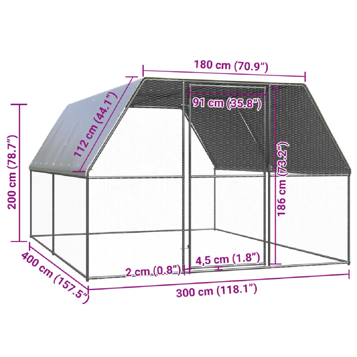 vidaXL Poulailler d'extérieur 3x4x2 m