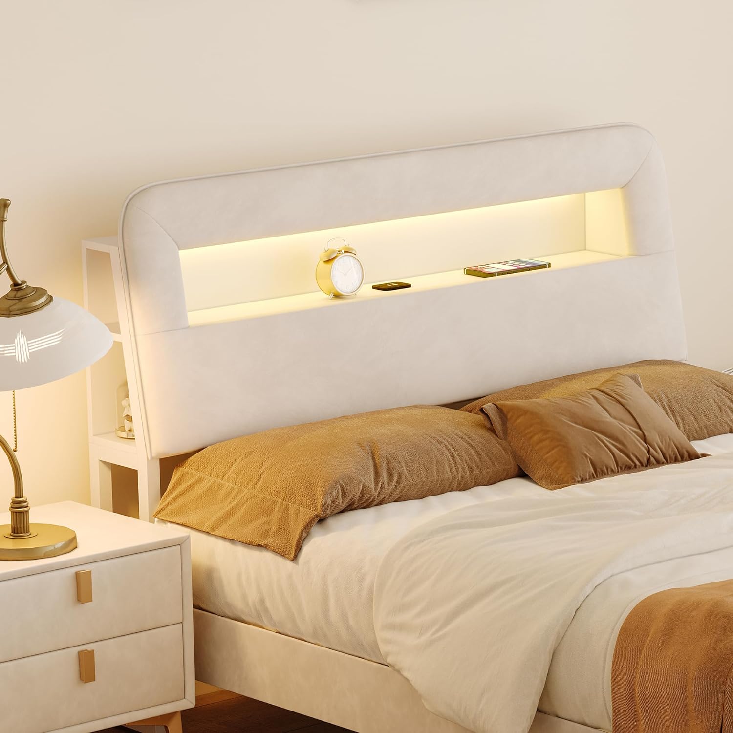 DULRLLY Bett 140x200 cm mit Stauraum, Polsterbett Doppelbett mit Schubladen, Kopfteil mit LED und USB-Anschlüssen,Jugendbett Stauraumbetten für Erwachsene und Jugendliche, Ohne Matratz