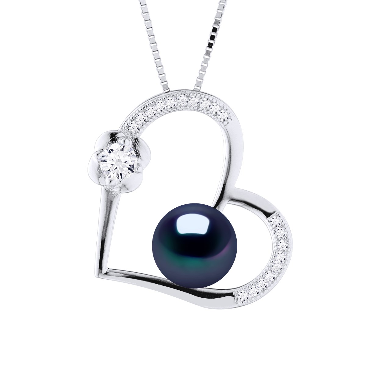 Collier LOVE Perle d'Eau Douce 8-9 mm Noire Argent 925