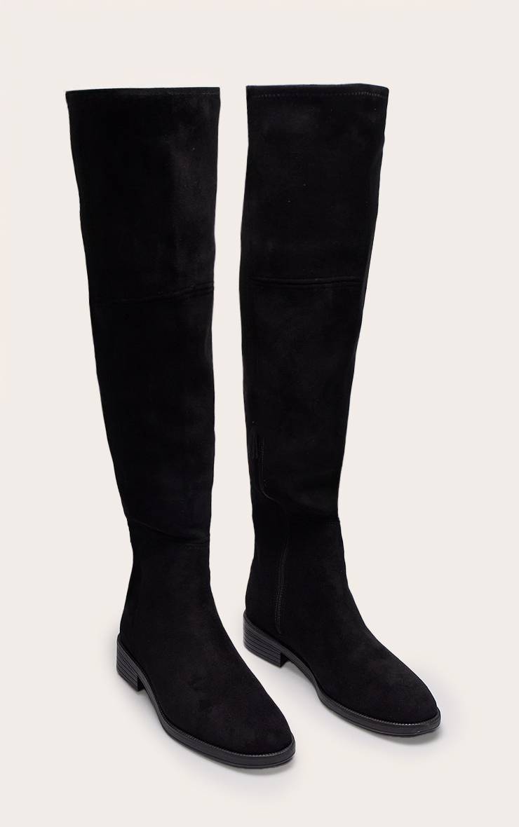 Noir Botte Cavalière Montante À Bout Rond En Synthétique