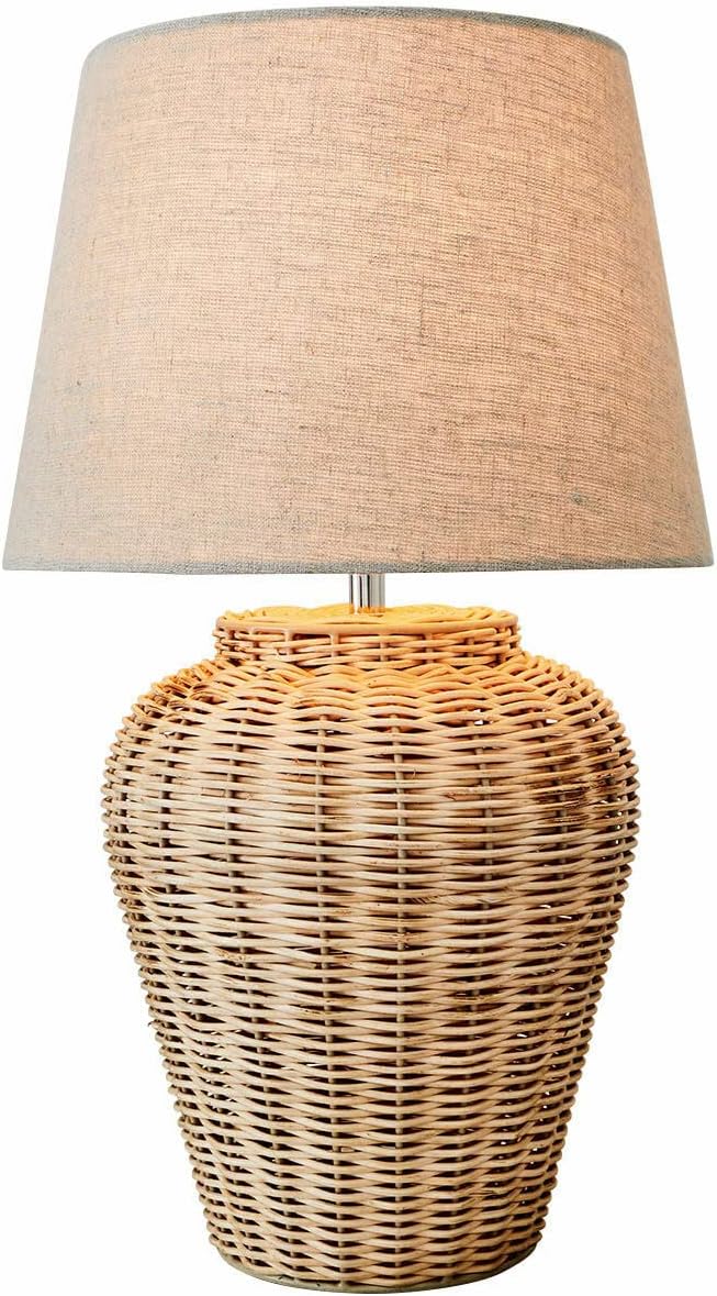 LOBERON Tischlampe Ernée, von Hand Gefertigt, Eleganter Look, Warmes & Gedämpftes Licht, Tischleuchte, Wohn-Accessoire, Eisen, Rattan, Leinen, beige
