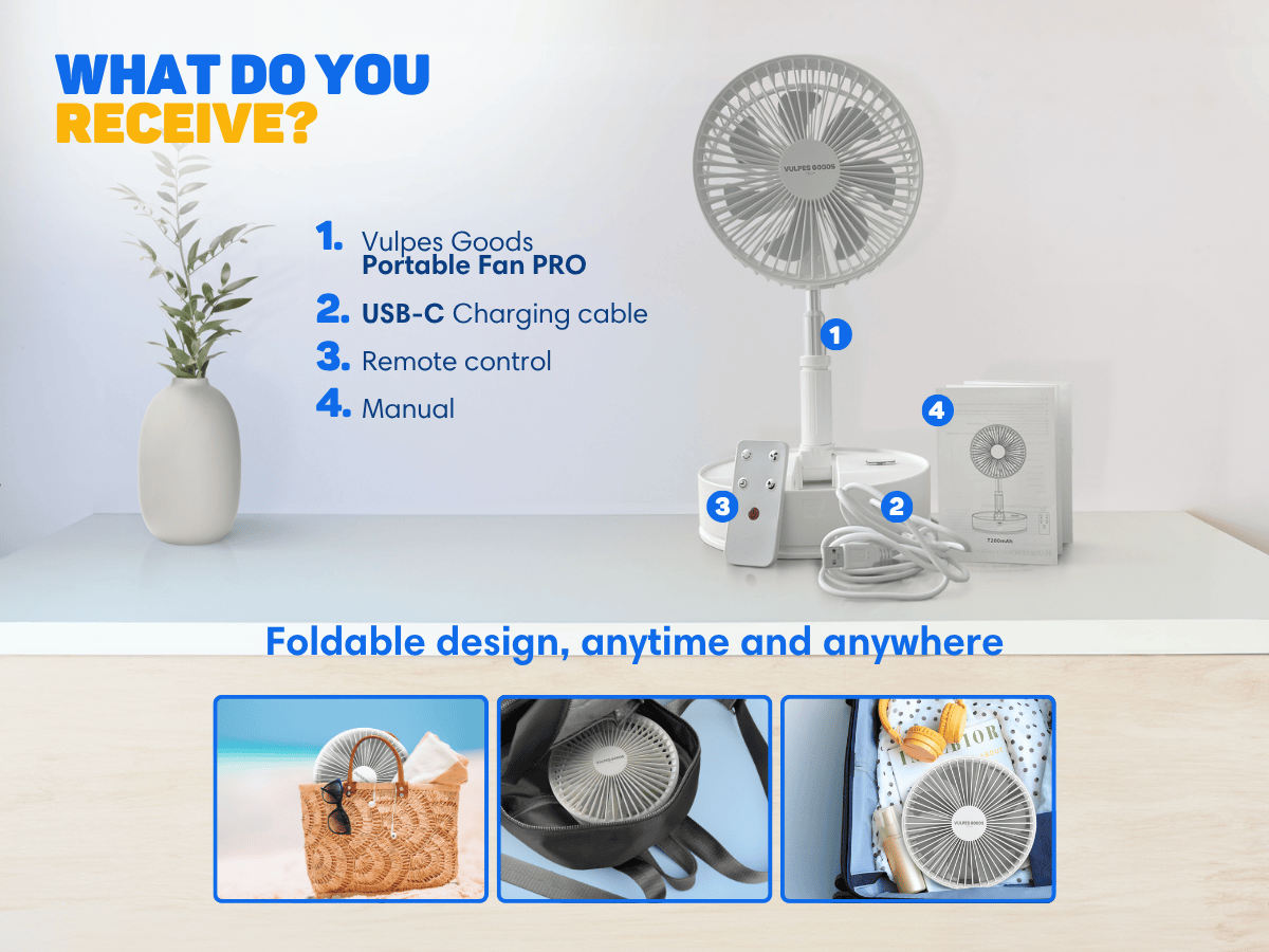 Vulpes Goods draadloze ventilator met afstandsbediening