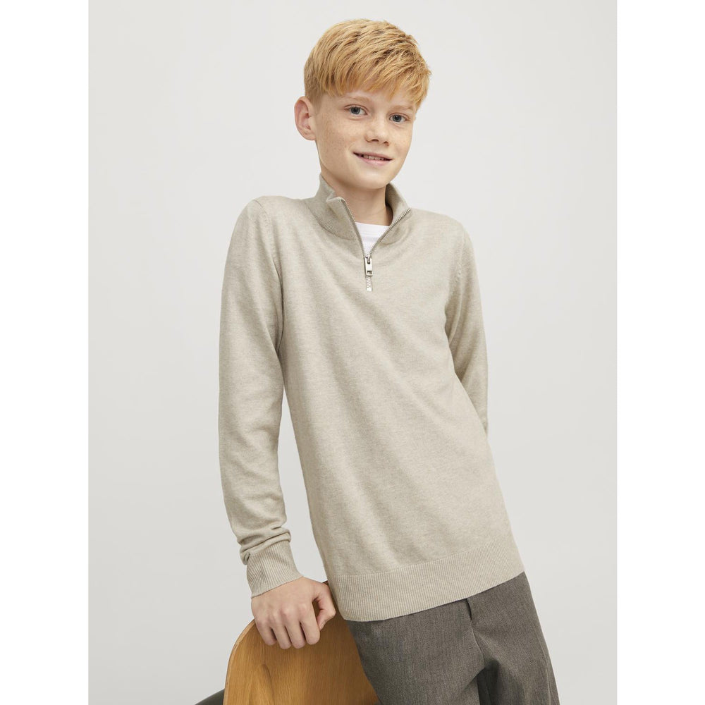 Køb Jack & Jones Junior Oatmeal Melange Jjeemil Strik Half Zip Noos Jnr