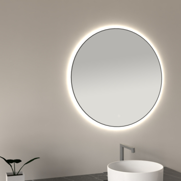 Marho Mavri badkamerspiegel rond verlichting dimbaar mat zwart Ø 80 cm