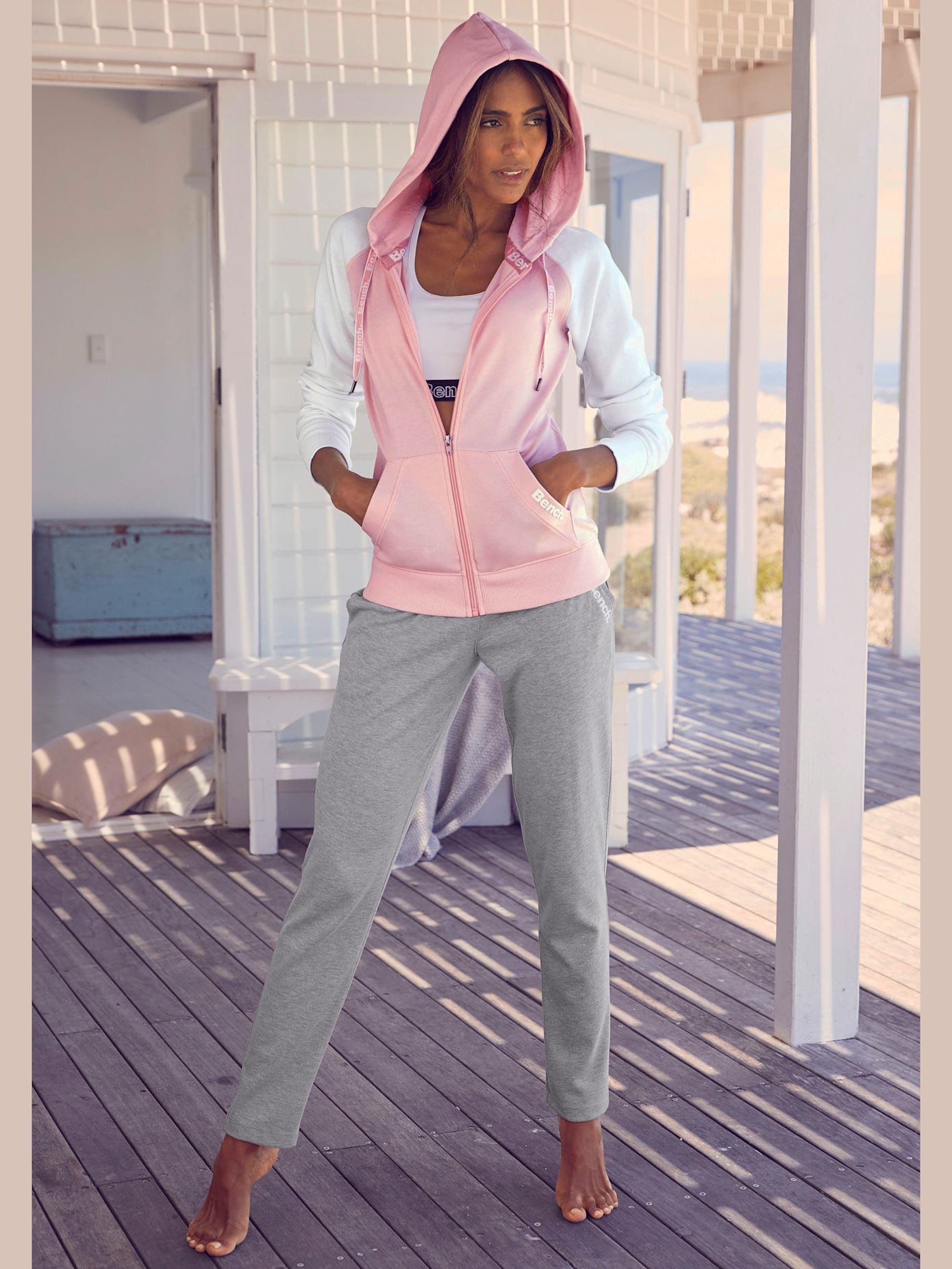 Veste à capuche veste sweat bicolore à glissière