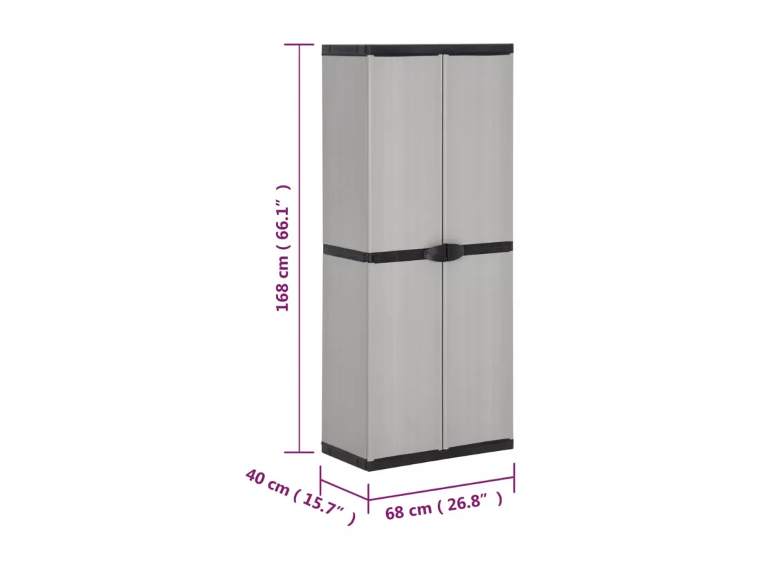 Armoire de rangement de jardin 3 étagères Gris/noir 68x40x168cm