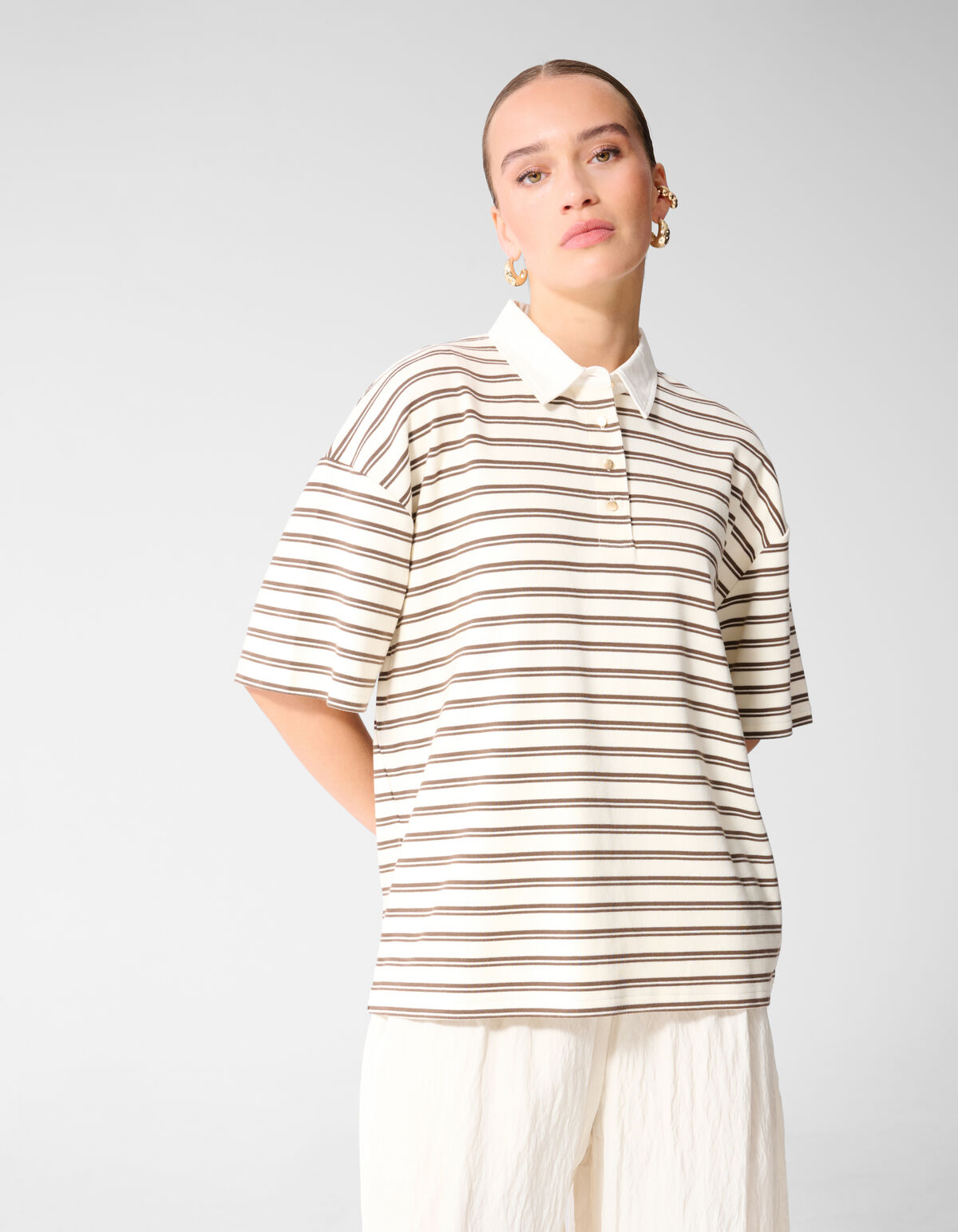 Oversized Stripe Short Sleeve Polo Bruin