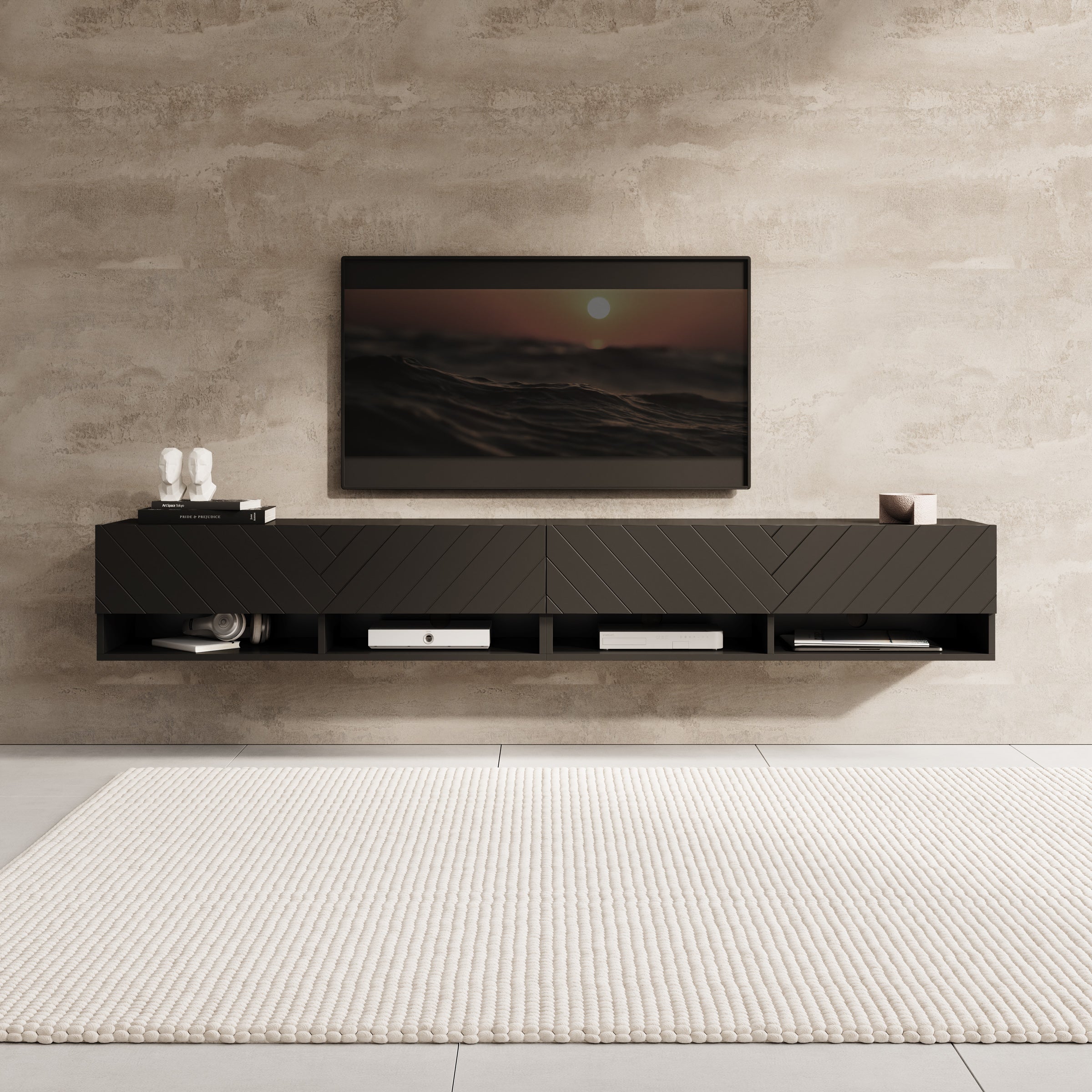 Asino - TV-Meubel - Zwart visgraat - 200x31x30 cm