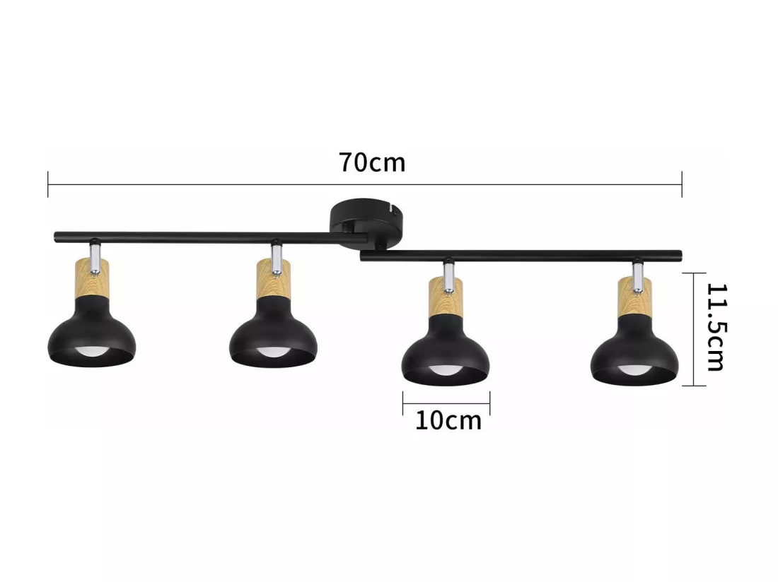 NETTLIFE Spot de plafond vintage E14 intérieur 350° orientable noir Pivotant 350° Industriel 4 flammes rond