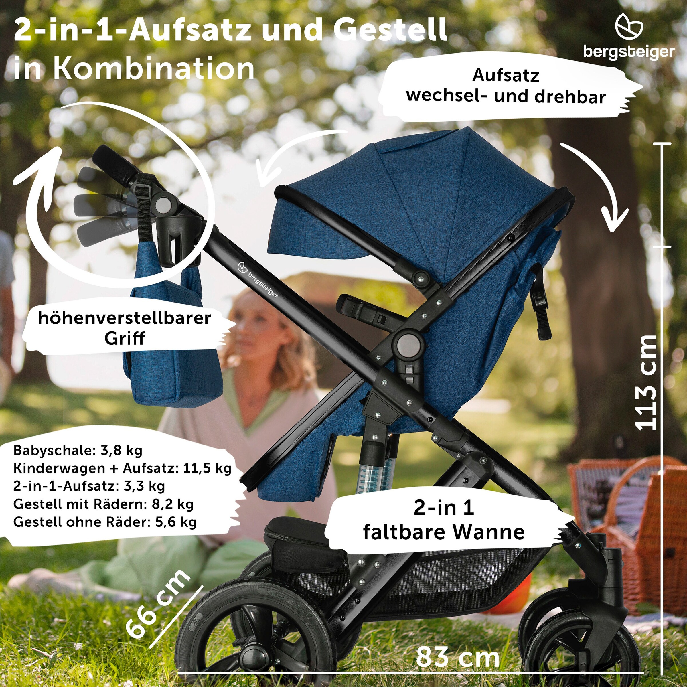 Bergsteiger Kinderwagen Nizza blue | Gestell: black