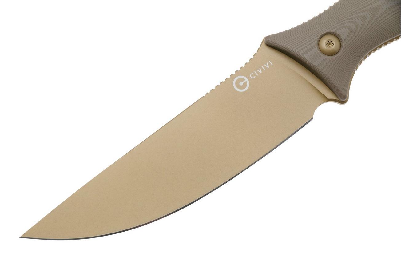 CIVIVI Stormridge C23041-2 Desert Tan Stonewashed Nitro-V, Tan G10, vaststaand mes