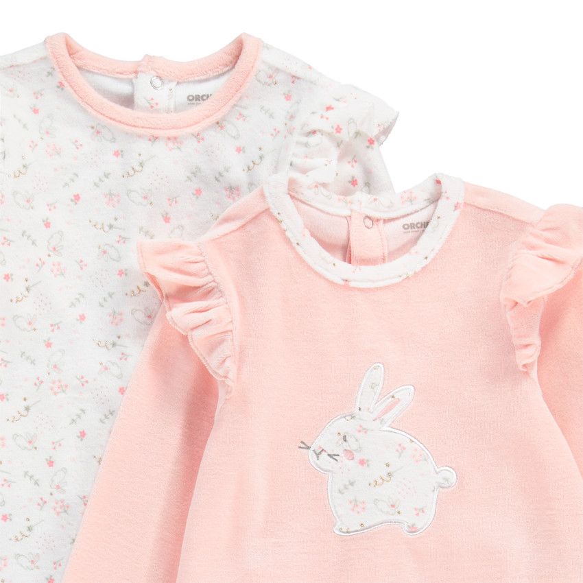 Lot de 2 dors-bien en velours print lapin pour bébé fille - Rose