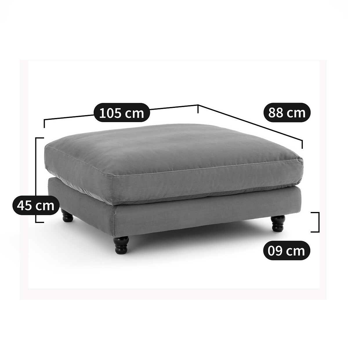 LA REDOUTE INTERIEURS<br>Puff de veludo, Meio-dia