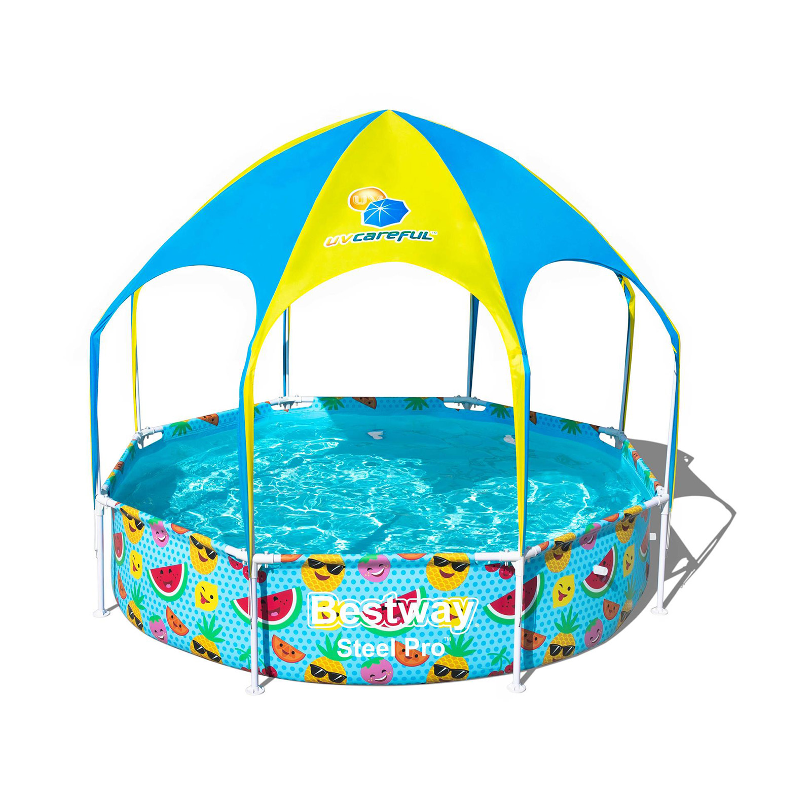 Piscina infantil Bestway de 244x51cm com cobertura para proteção solar.