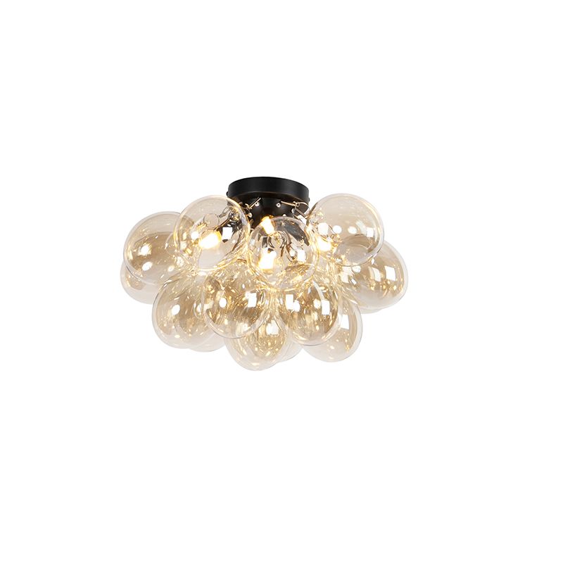 Design plafondlamp zwart met amber glas 4-lichts - Uvas
